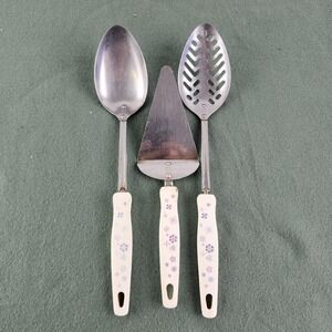 Vintage EKCO USA Stainless Steel Serving Utensils - White & Purple Handle